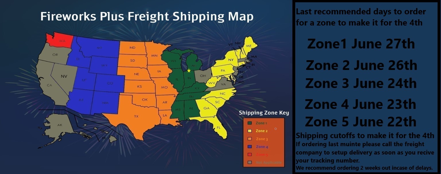 Fireworks Plus July 4th Shipping Map